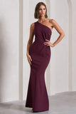 Michelle Burgundy One-Shoulder Gathered Maxi Dress