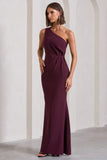 Michelle Burgundy One-Shoulder Gathered Maxi Dress