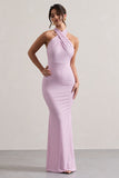 Invincible Pink Polka Dot Cross Over Halter-Neck Open-Back Maxi Dress