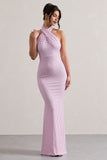 Invincible Pink Polka Dot Cross Over Halter-Neck Open-Back Maxi Dress