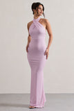 Invincible Pink Polka Dot Cross Over Halter-Neck Open-Back Maxi Dress