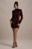 My Light Berry Sequin High-Neck Long-Sleeve Bodycon Mini Dress