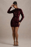 My Light Berry Sequin High-Neck Long-Sleeve Bodycon Mini Dress