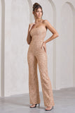 Ray Rose Gold Sequin Bandeau Wide-Leg Jumpsuit