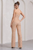 Ray Rose Gold Sequin Bandeau Wide-Leg Jumpsuit