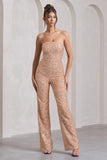 Ray Rose Gold Sequin Bandeau Wide-Leg Jumpsuit