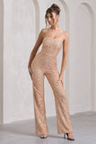 Ray Rose Gold Sequin Bandeau Wide-Leg Jumpsuit