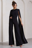 Harley Black Straight-Leg Jumpsuit With Cape Sleeves