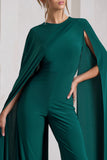 Harley Bottle Green Straight-Leg Jumpsuit With Cape Sleeves