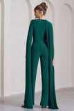 Harley Bottle Green Straight-Leg Jumpsuit With Cape Sleeves