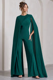 Harley Bottle Green Straight-Leg Jumpsuit With Cape Sleeves