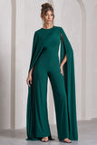 Harley Bottle Green Straight-Leg Jumpsuit With Cape Sleeves