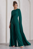 Harley Bottle Green Straight-Leg Jumpsuit With Cape Sleeves