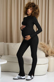 Fia Black High-Neck Slim-Leg Maternity Jumpsuit