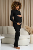 Fia Black High-Neck Slim-Leg Maternity Jumpsuit