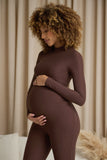 Fia Chocolate Brown High-Neck Slim-Leg Maternity Jumpsuit