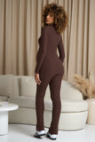 Fia Chocolate Brown High-Neck Slim-Leg Maternity Jumpsuit