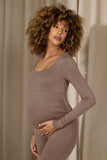 Clover Mocha Square-Neck Slim-Leg Maternity Jumpsuit