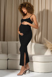 Oakley Black Strappy Square-Neck Split Maternity Maxi Dress