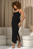 Oakley Black Strappy Square-Neck Split Maternity Maxi Dress