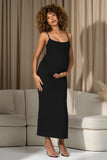 Oakley Black Strappy Square-Neck Split Maternity Maxi Dress