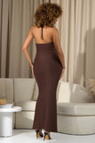 Perrie Chocolate Brown Halter-Neck Maternity Maxi Dress