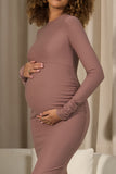 Dove Warm Taupe Bodycon Long-Sleeve Maternity Maxi Dress
