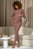 Dove Warm Taupe Bodycon Long-Sleeve Maternity Maxi Dress