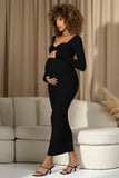 Saffron Black Bodycon Sweetheart Maternity Maxi Dress
