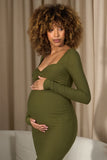 Saffron Moss Green Bodycon Sweetheart Maternity Maxi Dress