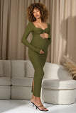 Saffron Moss Green Bodycon Sweetheart Maternity Maxi Dress