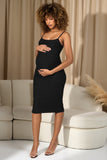 Shiloh Black Strappy Split Maternity Midi Dress