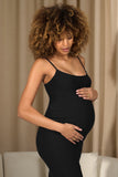 Shiloh Black Strappy Split Maternity Midi Dress
