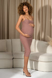 Shiloh Warm Taupe Strappy Split Maternity Midi Dress