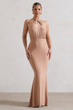 Vanessa Sand Knot Halter-Neck Maxi Dress