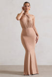 Vanessa Sand Knot Halter-Neck Maxi Dress