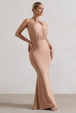 Vanessa Sand Knot Halter-Neck Maxi Dress