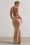 Vanessa Sand Knot Halter-Neck Maxi Dress