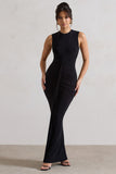 Alexa Black High-Neck Gathered Maxi Dress With Drape