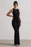 Alexa Black High-Neck Gathered Maxi Dress With Drape