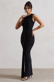 Alexa Black High-Neck Gathered Maxi Dress With Drape