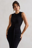 Alexa Black High-Neck Gathered Maxi Dress With Drape