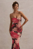 Ceremony Red Floral Print Bandeau Fishtail Maxi Dress