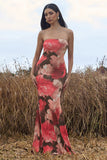 Ceremony Red Floral Print Bandeau Fishtail Maxi Dress