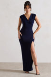 Honour Navy V-Neck Split Maxi Dress With Cowl-Back