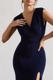Honour Navy V-Neck Split Maxi Dress With Cowl-Back