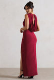 Honour Berry V-Neck Split Maxi Dress With Cowl-Back