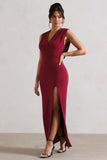 Honour Berry V-Neck Split Maxi Dress With Cowl-Back