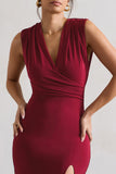 Honour Berry V-Neck Split Maxi Dress With Cowl-Back