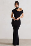 Margaux Black One-Shoulder Maxi Dress With Halter-Collar